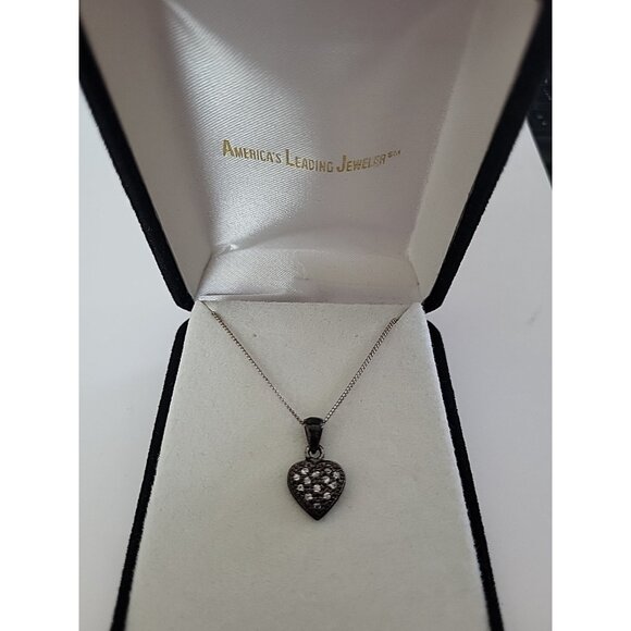 Vintage Sterling Silver 925 and 13 Pave Diamond Heart Pendant 18" Chain w/ Box - Picture 3 of 10